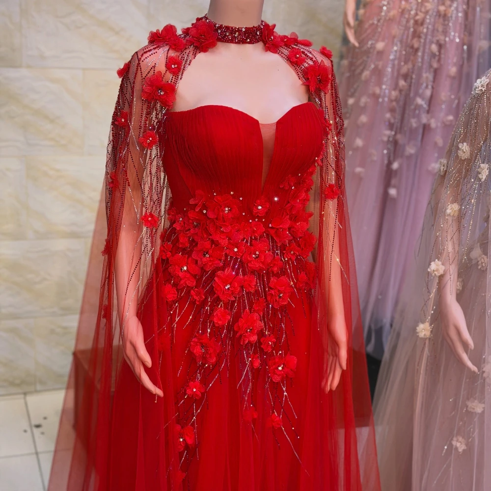 Customized Romantic Bright Red Tulle Evening Maxi Gown Featuring Rhinestone Encrusted Choker Collar Strapless Sweetheart