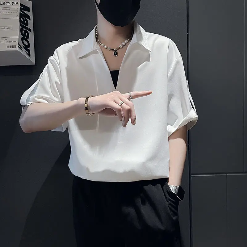 High-end Handsome Thin Casual and Personalized Five-point Sleeve POLO Shirt Men's Summer Trendy Niche Versatile Shirt JJ785