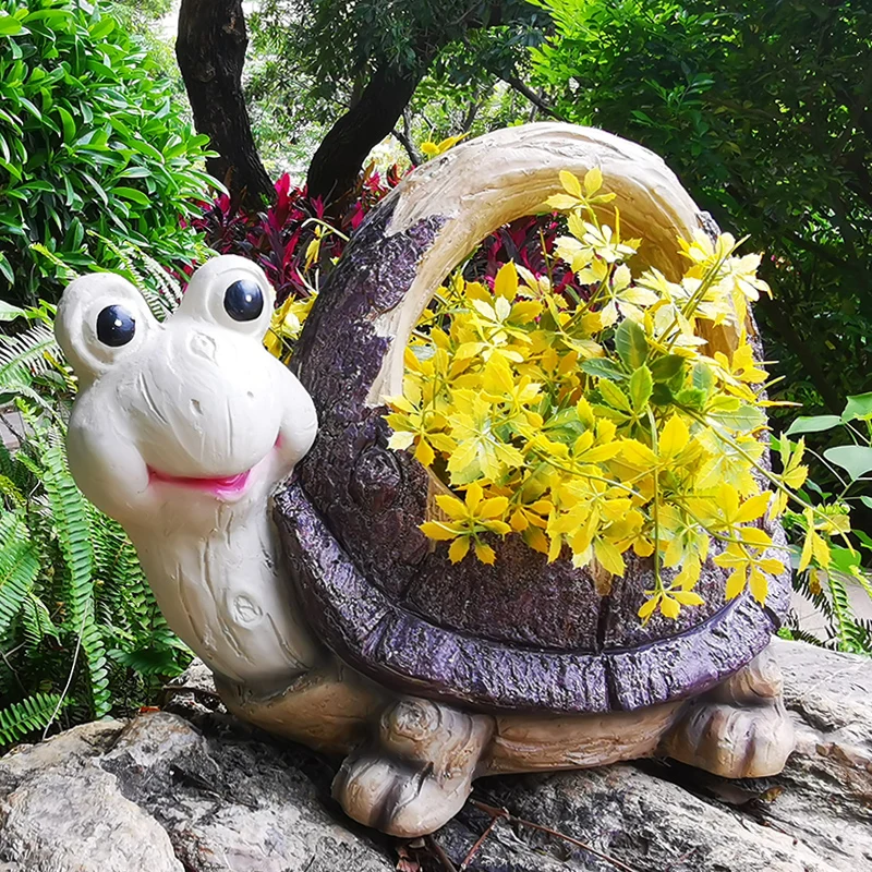 Country Style Resin Flower Pot Tortoise In Vintage Yellow Brown Color Handmade Home Garden Lawn Decor Animal Statues Planters