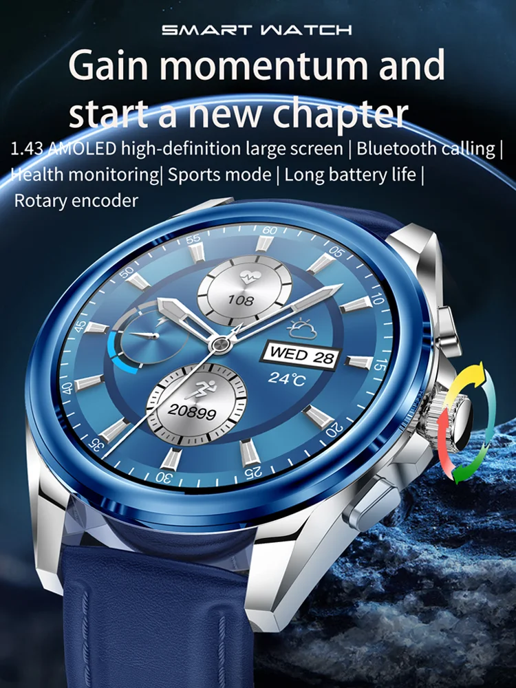 Time Owner New1.43 "reloj inteligente para hombres llamada inalámbrica/marca 100 + modo multideporte Fitness ritmo cardíaco monitoreo de salud Smartwatch