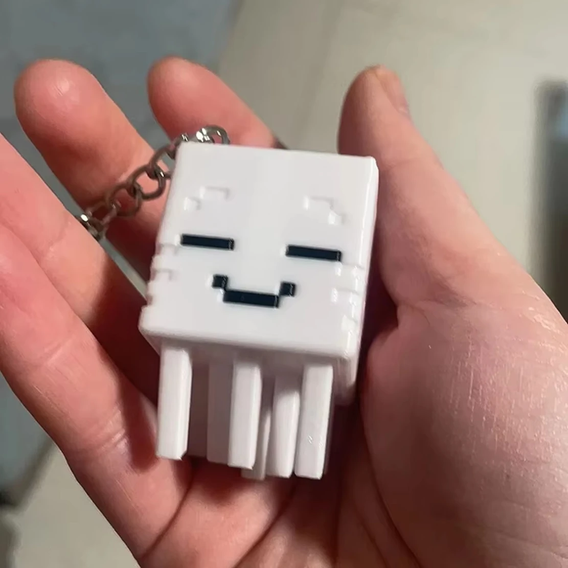 Game Ghast Cosplay Keychain Kawaii 3D Printing Keyring Key Chain Desktop Decoration Bag Accessory Ornament Prop