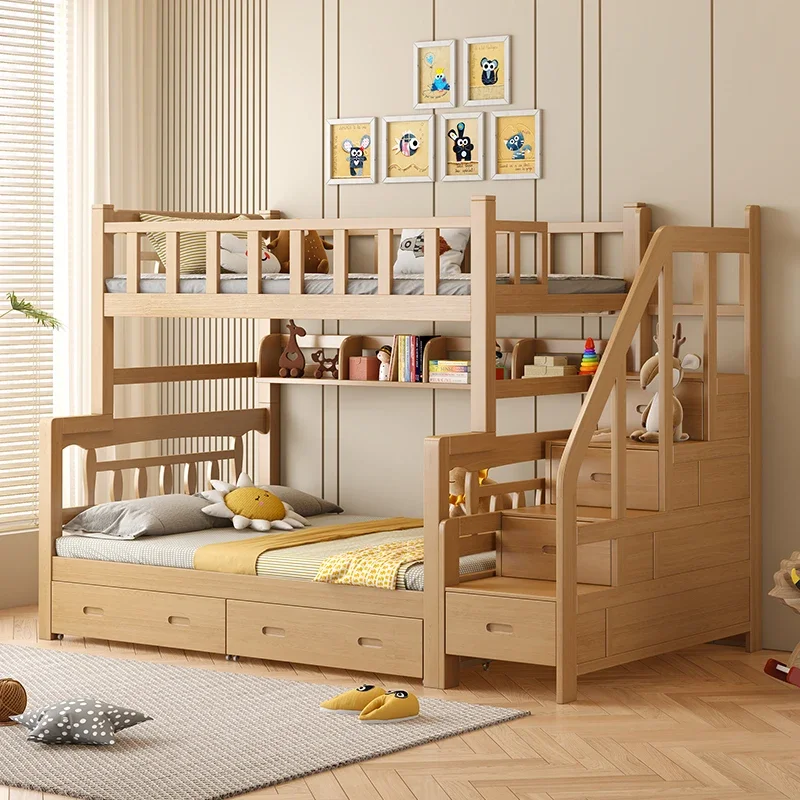 Full solid wood children's bed boys and girls on and off the bed Double-layer elevated Mother and child bed Thickened beech