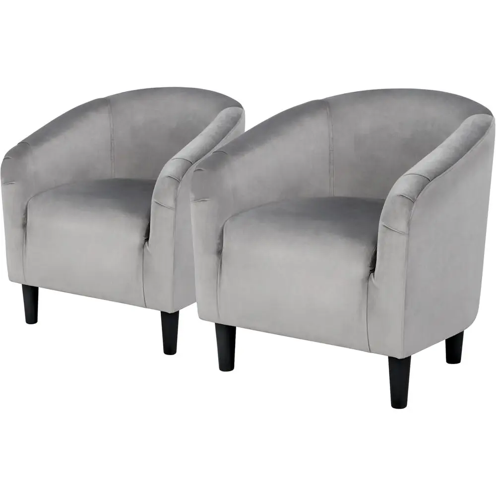 

Велюровое кресло с акцентными элементами, комфортное велюровое кресло-клуб с подлокотниками и прочными ножками для гостиной/спальни/кабинета, комплект из 2 штук, серый цвет