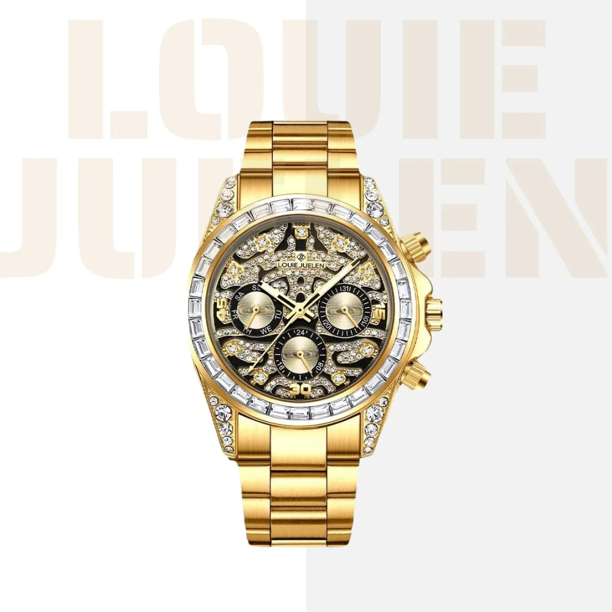 

LOUIE JUELEN Light Luxury series diamond-encrusted hollow automatic men's waterproof steel belt mechanical watch