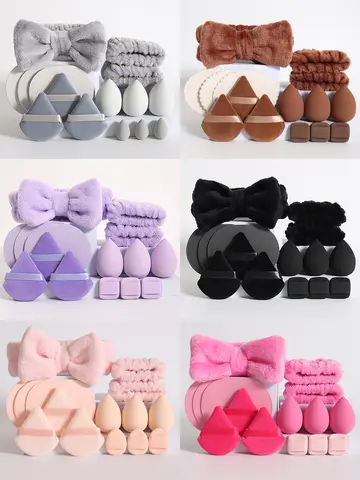 15Pcs Cosmetic Puff Makeup Sponge Blender Beauty Egg Foundation Sponges Puff Wash Face Headband Wristband Make up Accessories