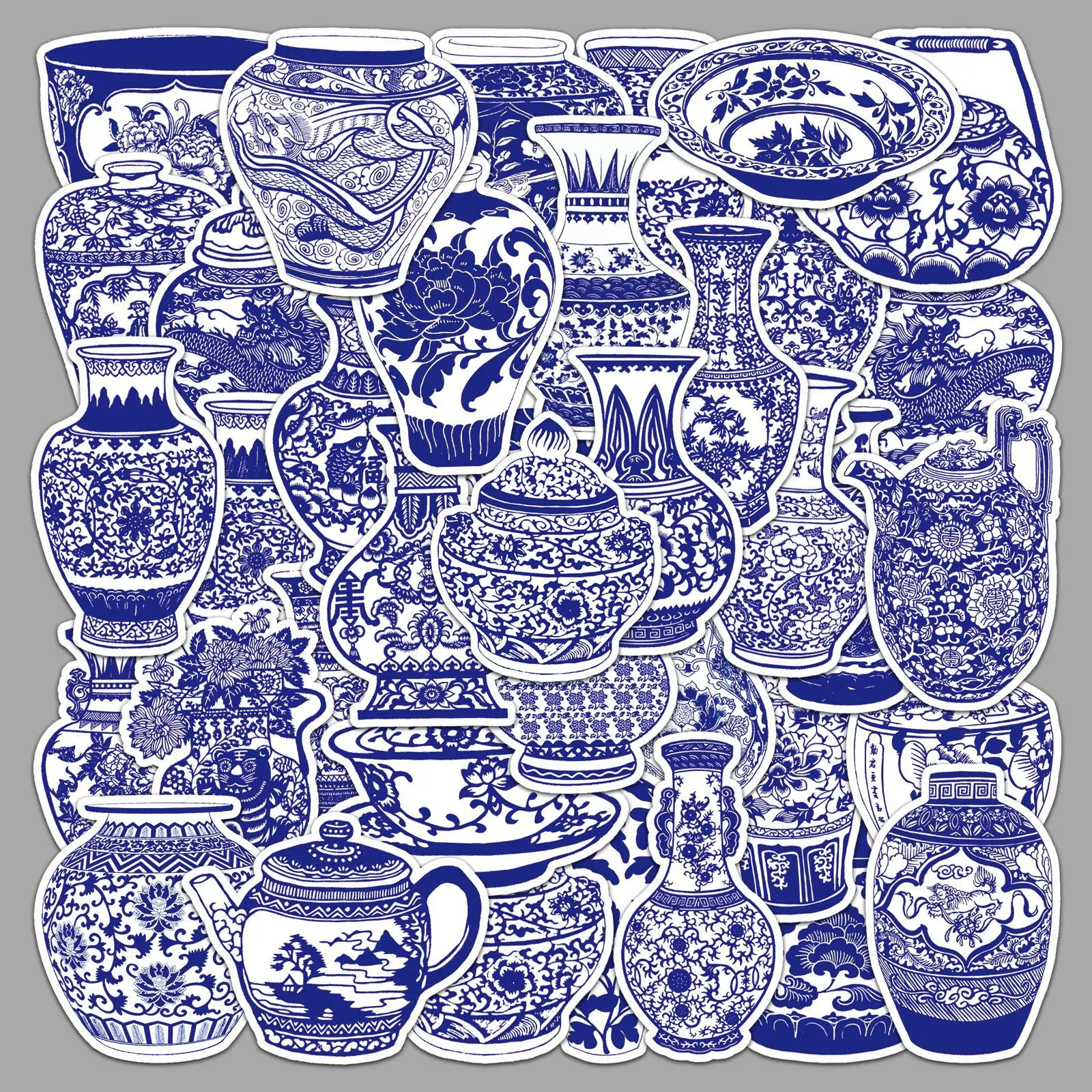 

10/50PCS Blue and White Porcelain Chinese Style Sticker DIY Phone Laptop Luggage Skateboard Graffiti Decals Fun for Kid Gift