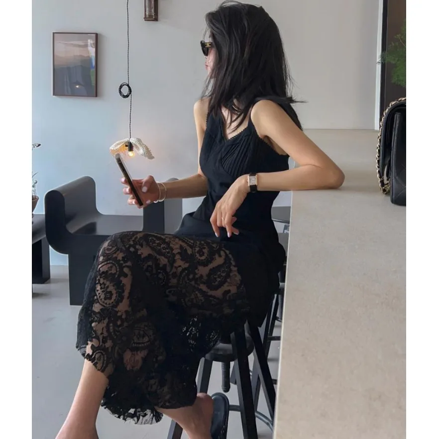 

Unique Beautiful Lace Splicing Dress Korean Style Spring Autumn Winter Casual Length Regular Fit for Women in Campus Street O...