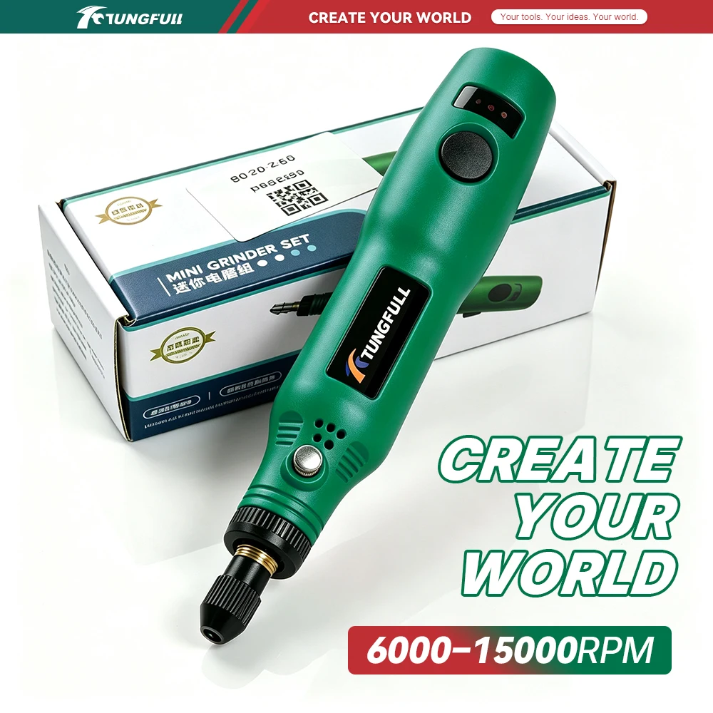 TUNGFULL USB Charging Electric Drill Mini Grinder 3-Speed Portable Power Tools with Accessories for Metal Glass Nail Art