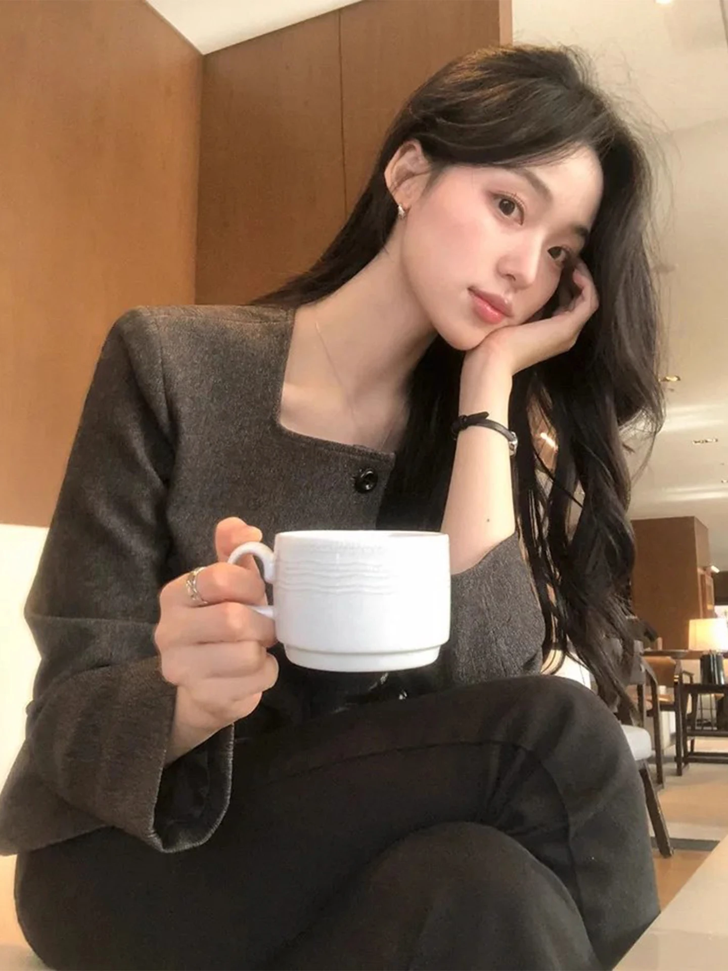 

Ele одно пуговицы, однотонный кардиган длиной до плеч, женская верхняя одежда, утягивающий топ, небольшой Fraance Wind Top