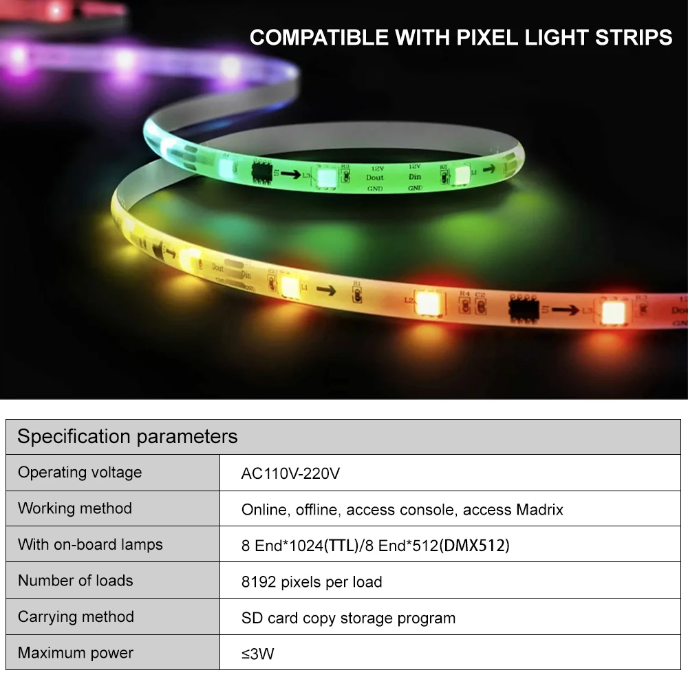 W-308C 8*1024 Serial SPI signal RDM Decoder Master RGB LED Strip Light Constant Voltage Program Project Controller