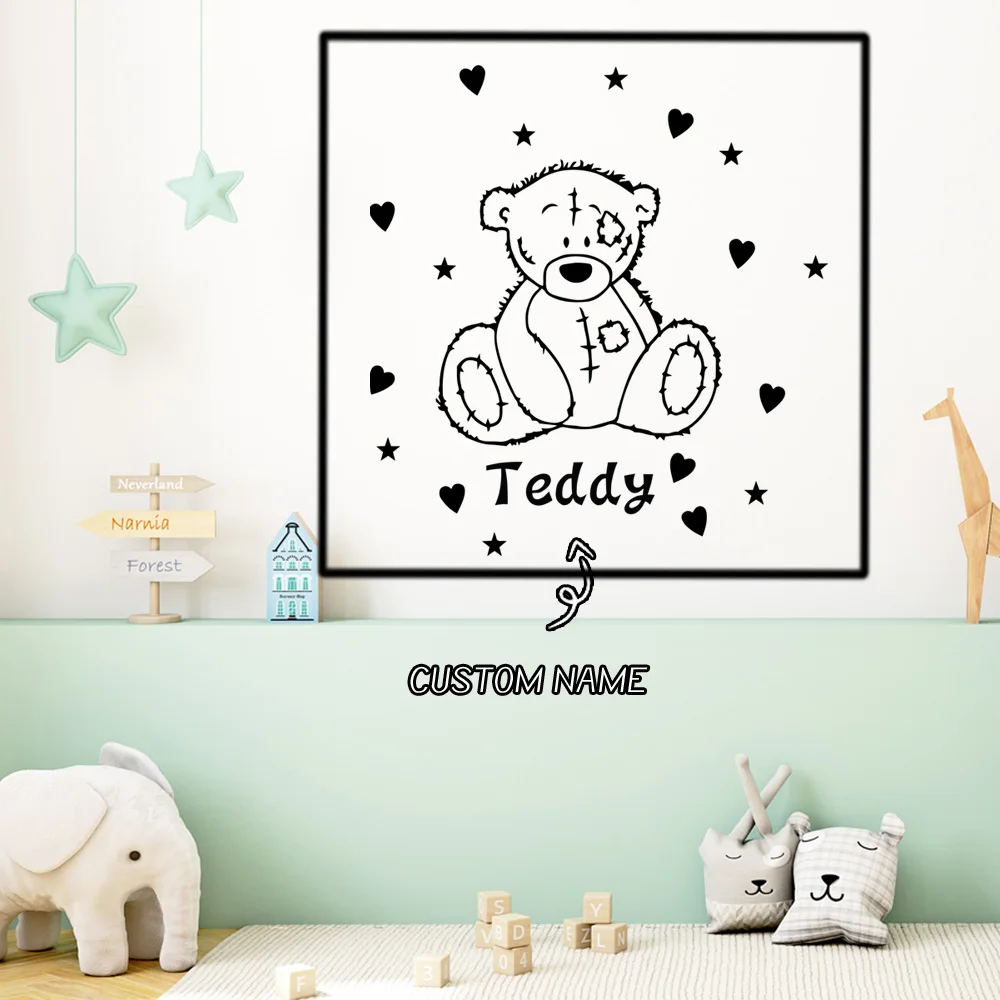1PC Romantic Teddy bear Customized Name Wall Art Decal Decoration Fashion Sticker For Home Decor Wall Decal Home Decor