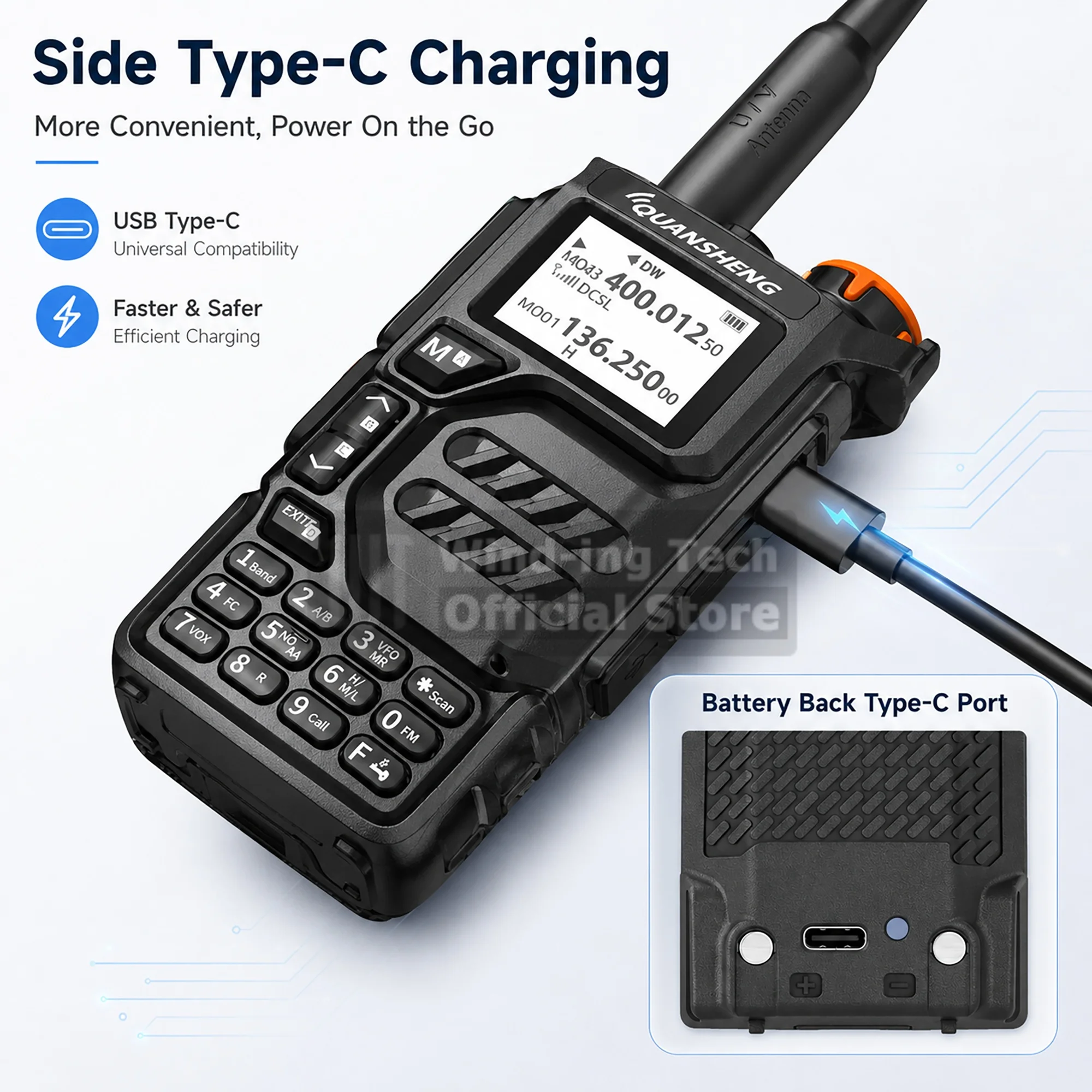Quansheng UV K5 Two Way Radio AM/FM 50-600MHz Full Band USB-C Charging Wireless Copy Frequency NOAA Scrambler DTMF Walkie Talkie