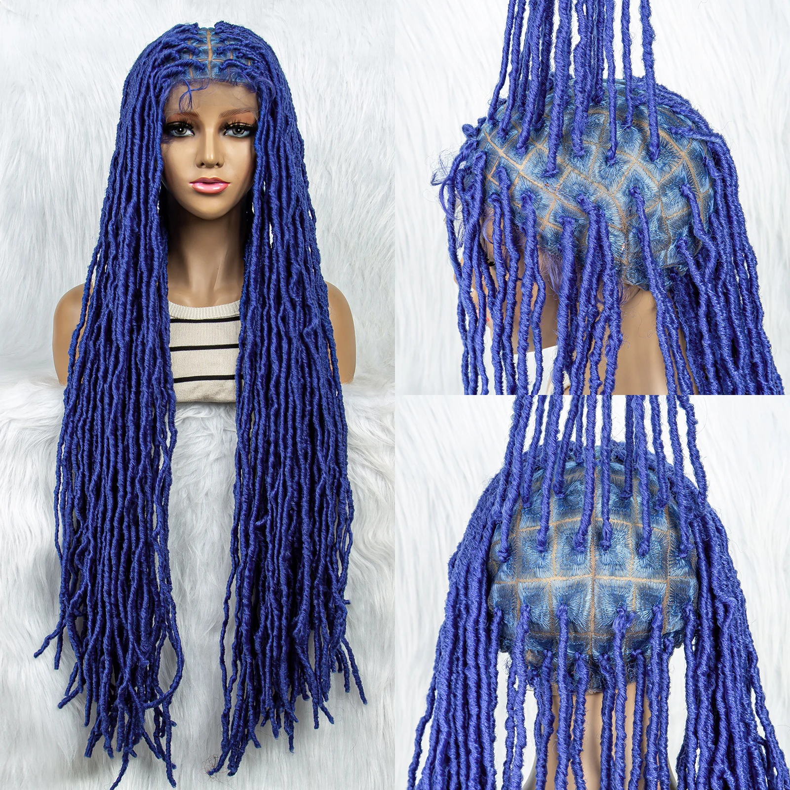 Pelucas trenzadas de encaje completo, peluca frontal de encaje sintético, africano con trenzas de pelo de bebé, rastas de mariposa Locs, rosa y azul