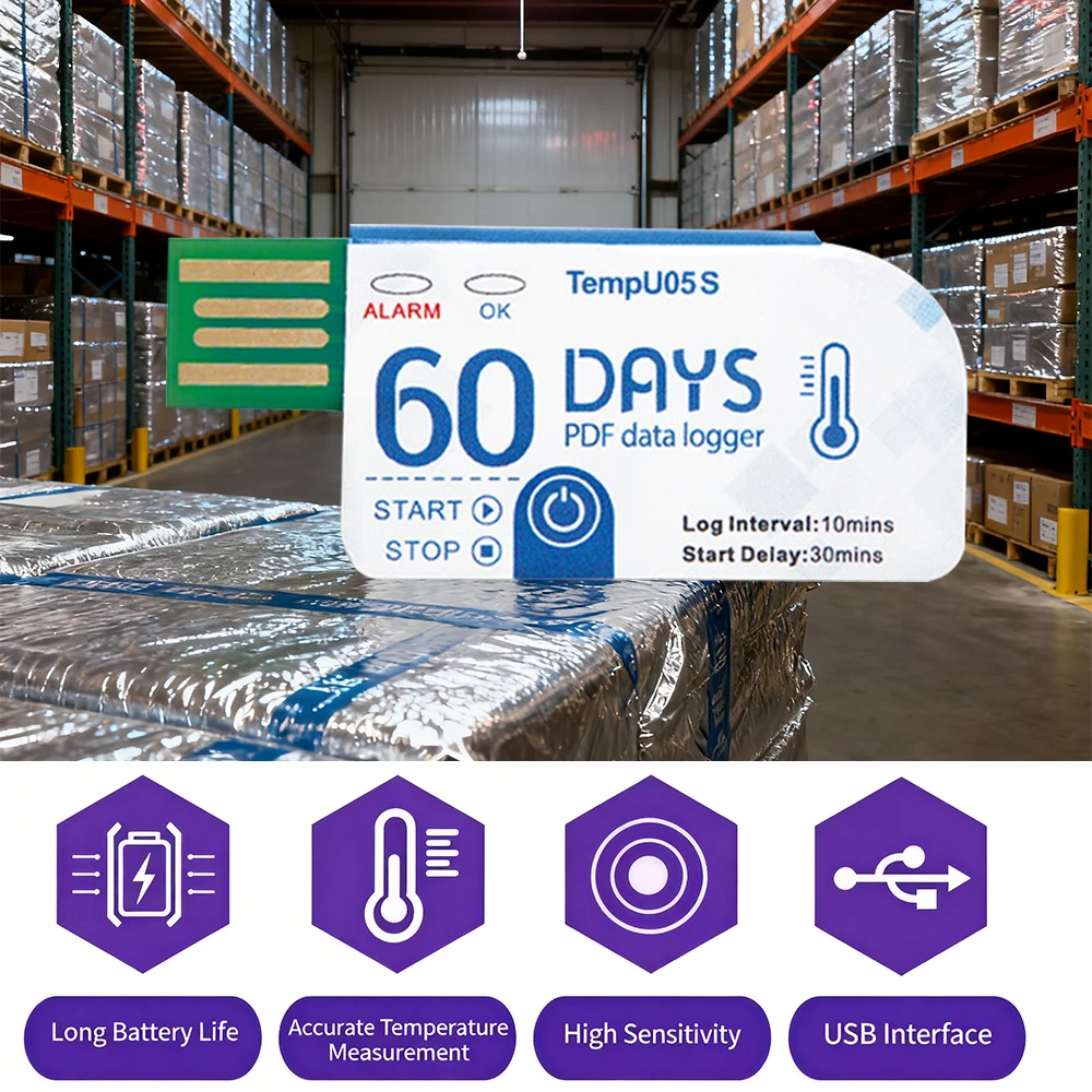 TempU05S Temperature Data Logger Disposable USB Temperature Recorder PDF Report 60 Days For Cold Chain Storage Transport