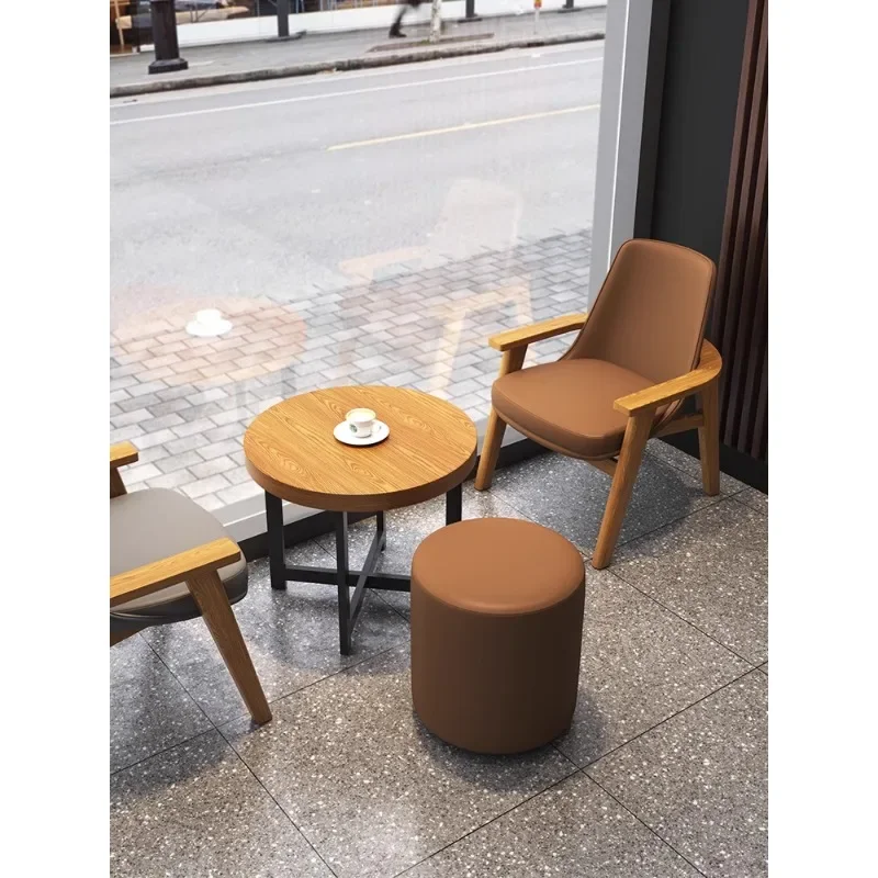 Leisure coffee shop milk tea dessert shop solid wood low stool training institution rest area pier sofa round stool commercial