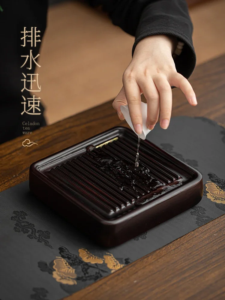 The small courtyard meets the solid wood tea tray small household dry brewing table, small drain type kettle, single-layer tray