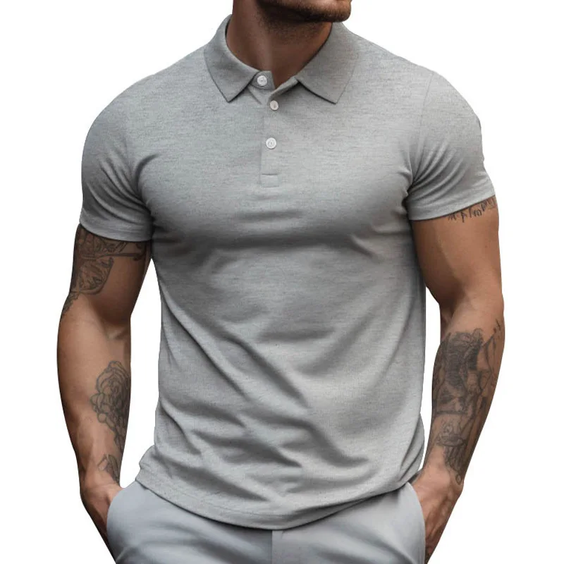 

Summer Men's Collar Short Sleeved T-Shirt Polo Shirt Loose Solid Color Top