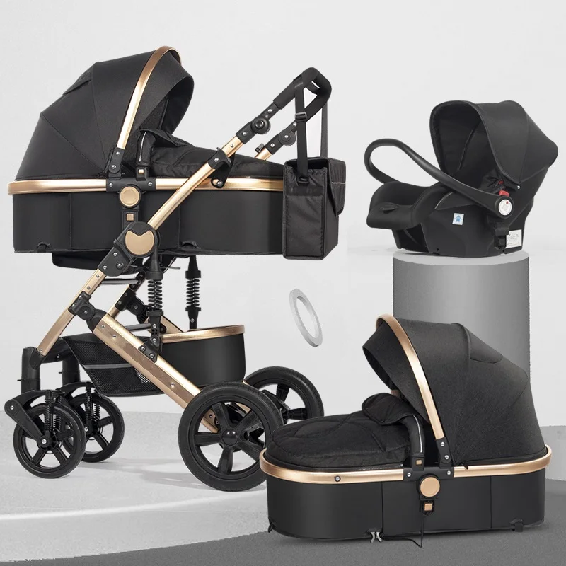 Luxus Kinderwagen Baby 3-in-1 Hochlandschaft Baby Kinderwagen Multifunktionaler Babyautositz und Kinderwagen