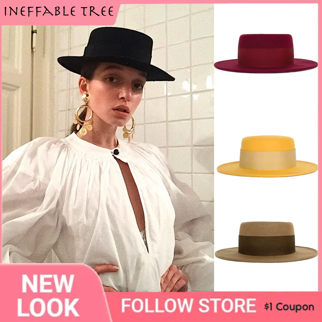 

Hepburn Wide Brim French Fedora Hat Classic Wool Jazz Flat Men Felt Elegant Autumn Winter Church Women Ladies Dress Hat Bonnet