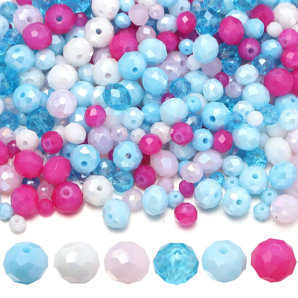 100-200pcs/lot 4/6/8mm Pink Blue Series Faceted Glass Beads Crystal Beads For Jewelry Making DIY Necklace Bracelet