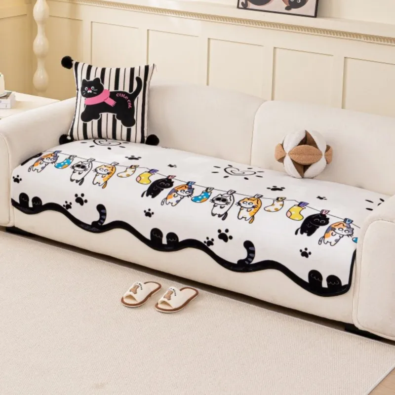 

2025 хрустальная бархатная толстая подушка для дивана, противоскользящая флисовая подушка для дивана в стиле ретро во французском стиле, черно-белые коврики для дивана для гостиной