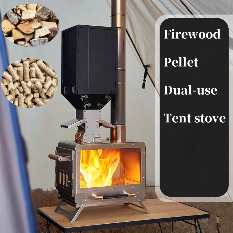 

Pellet Stove Secondary Combustion Firewood Stove Tent Furance Brazier Stainless Steel Heater Outdoor Camping Stove with Chimney