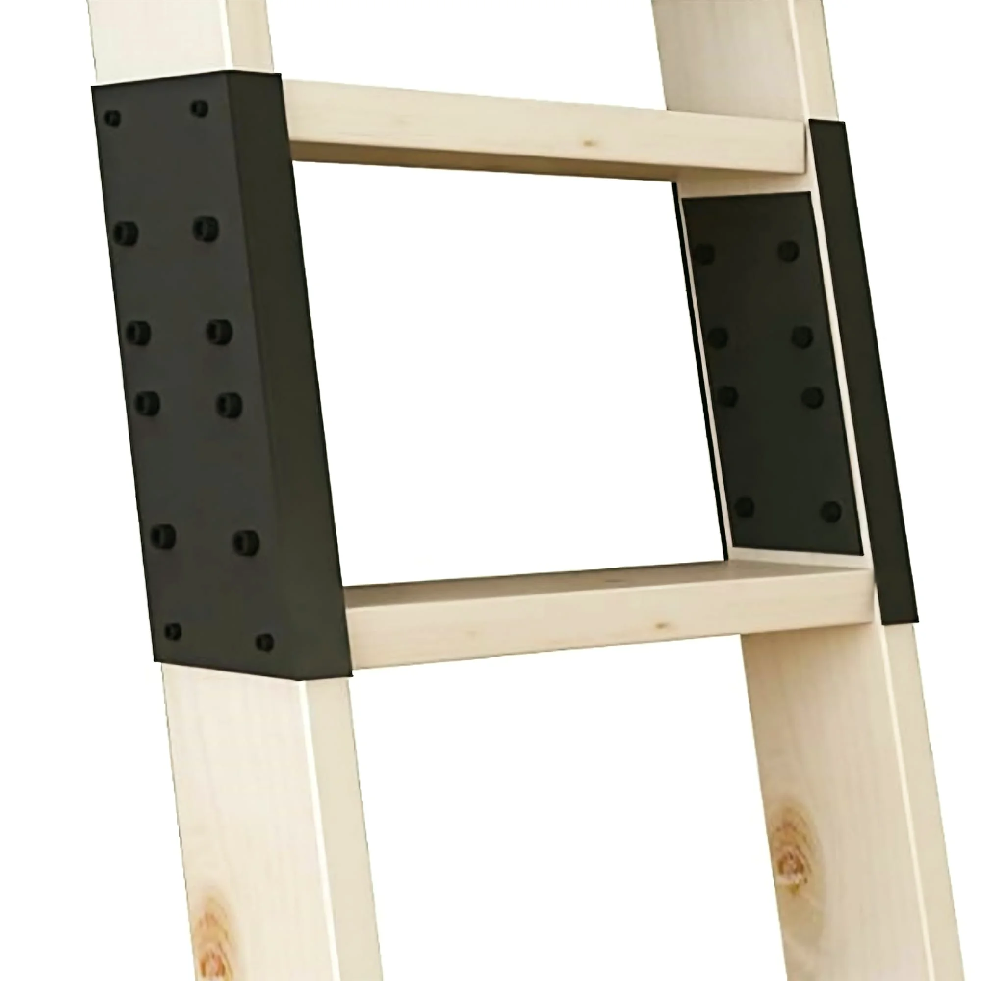 Natural Knotty Pine Wood Sliding Library Durable Step Ladder Rolling Ladder