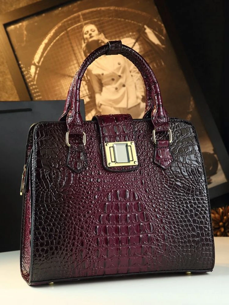 Fashionable Genuine Leather Crocodile Pattern Women's Bag 2025 New Versatile Midlife Women's Bag Single Shoulder Slant Cross ...