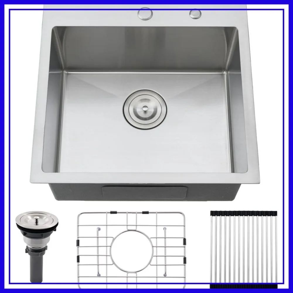 

20 inch Drop In Bar Sink - 20x19 Top Mount Kitchen Sink Stainless Steel Single Bowl Handmade with Accessories