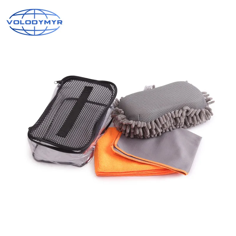 Car Detailing Kit Cleaning Set Including 1pcs Sponge and 2pcs Cloth Microfiber Towel Plastic Bag for Detail Clean Washing Drying