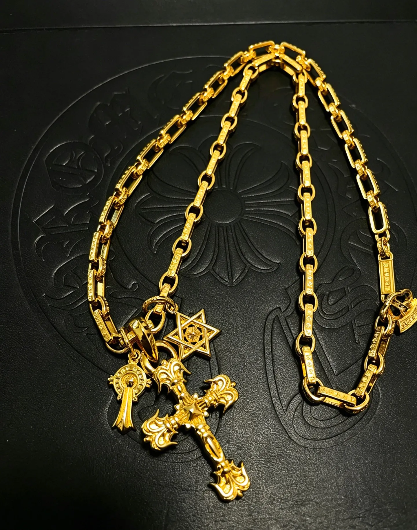 S925 sterling silver charm necklace double cross pendant European and American niche high-end CH couple with the same style