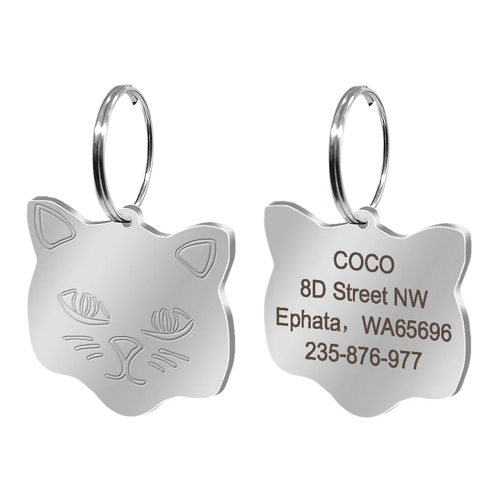 Free Engraved Cat ID Tag Personalized Puppy Kitten Collar Pendant Anti-lost Nameplate Tags For Dogs Cats Necklace Accessories