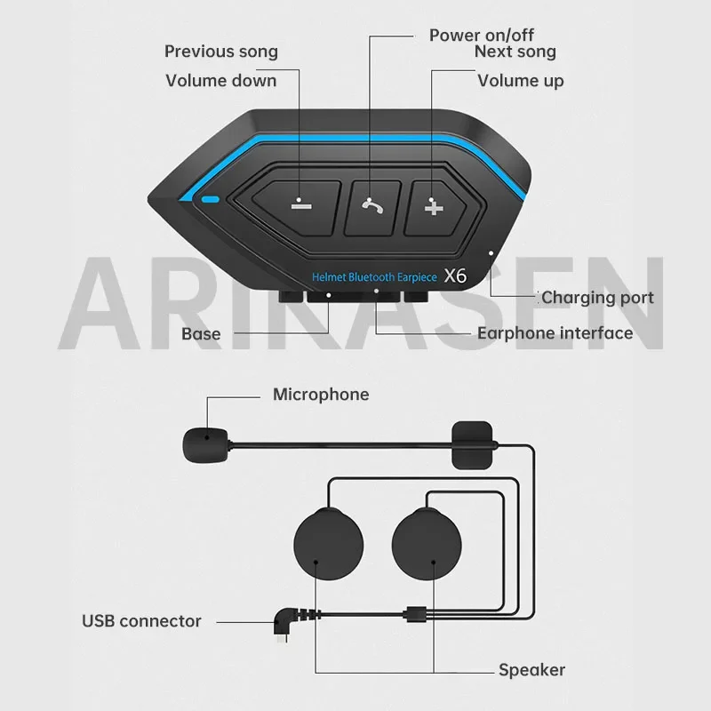 Imagem -03 - Auscultadores Bluetooth para Motocicletas Auscultadores com Capacete de Esqui Fones de Ouvido sem Fio com Microfone 80h de Trabalho Ipx7 Impermeável Bluetooth 5.0