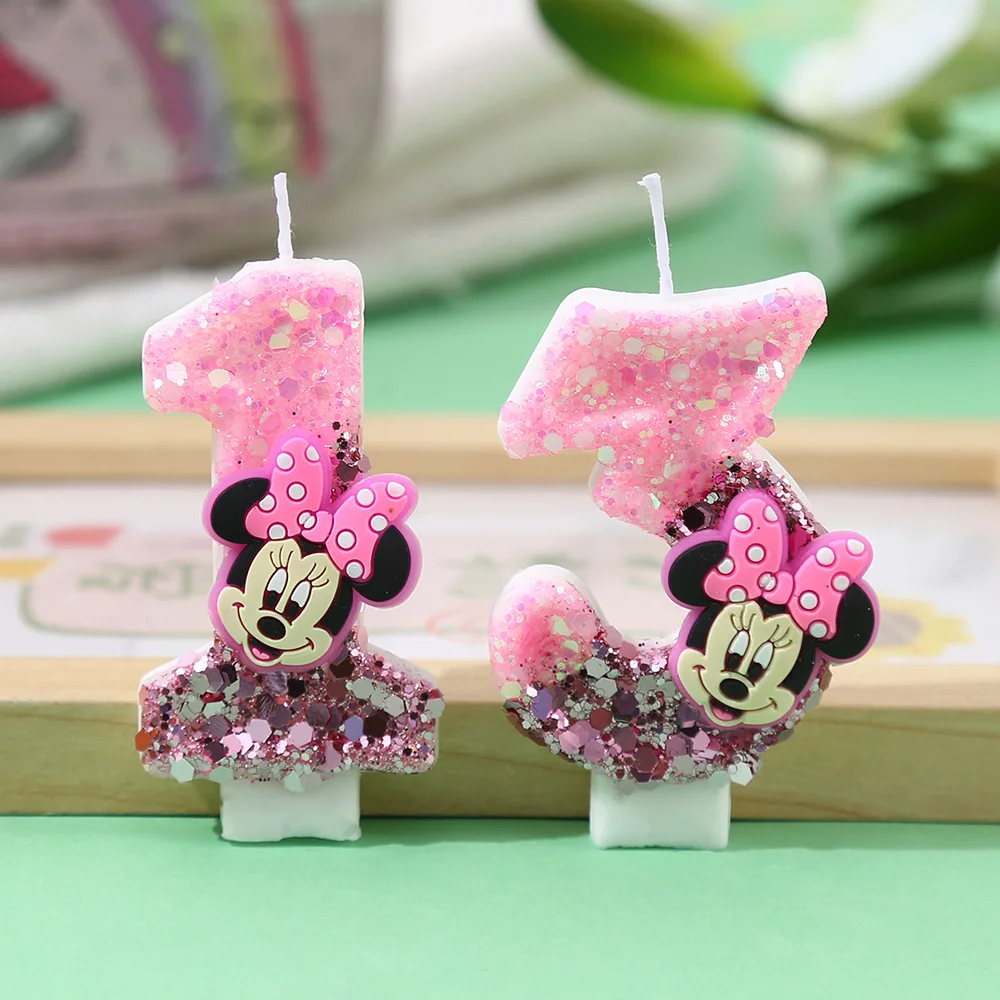 جديد ديزني أنيمي ميني ماوس شمعة رقمية Kawaii الوردي ميني ماوس الأطفال تحت عنوان شموع الحفلات الوردي فتاة هدايا الحفلات #2
