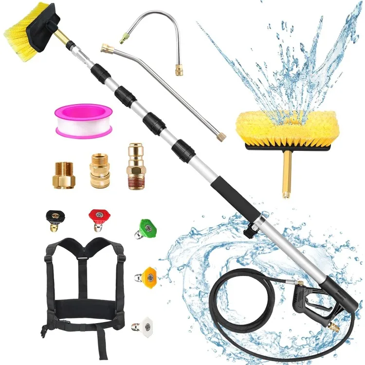 24ft Pressure Washer Extension Wand with Brush Gutter Cleaner Heavy Duty Telescopic Power Washer Wand Spray Gun Extension