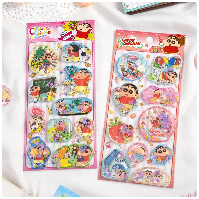 Japanese Crayon Shin chan Cartoon Anime 3D Water Filling Stickers for Children's Puzzle Water Filling Shake Stickers