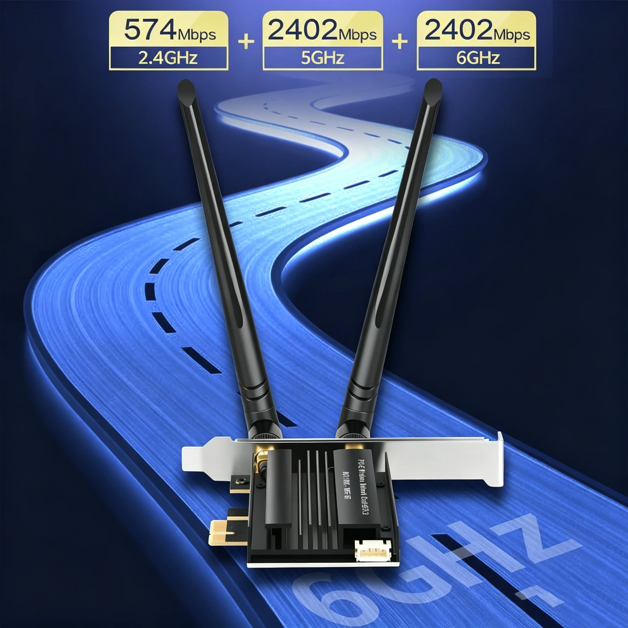 KEBIDUMEI WiFi 6E PCIE Wireless Adapter AX5400 Tri Band 2.4G/5G/6GHz BT5.2 5400/1800/1200Mbps WiFi Network Card for PC Win 10/11