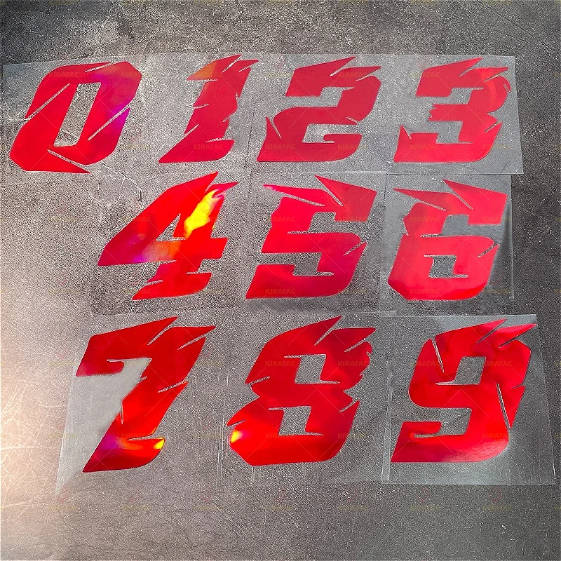 1pc Red Laser Motorcycle Number Stickers Waterproof for Refit Motorbike Helmet Fairing Bicycle Scooter Universal Vinyl Decals