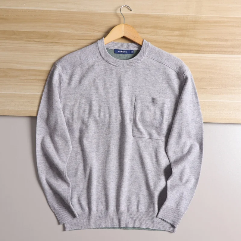 

Faionable Urban Knitted Wool Blend round Ne Loose Fit Men's T-irt Spring Autumn Color Crew Ne Knitwear