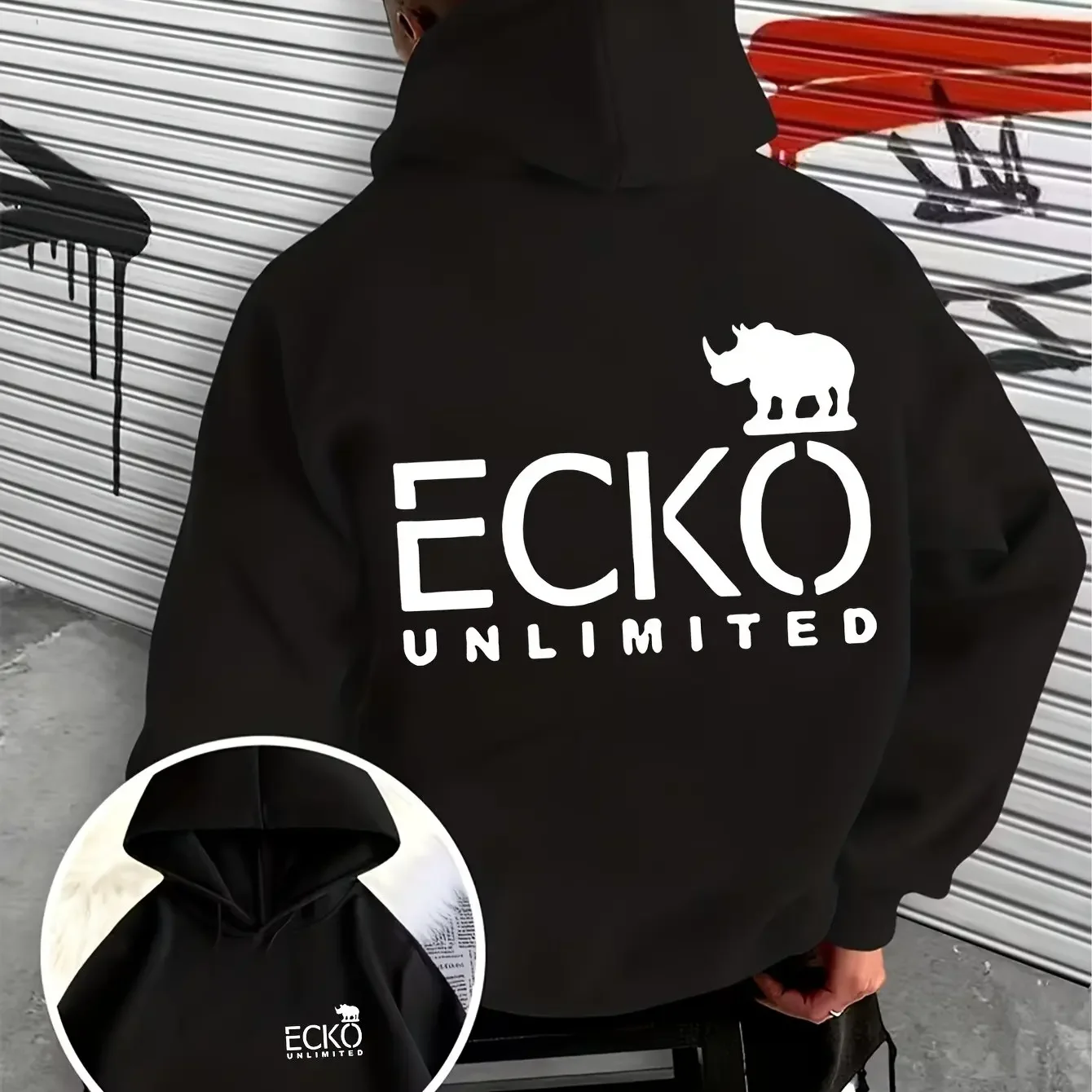 ECKO UNLIMITED Men'S Front And Back Double-Sided Print Autumn Winter Fashion Hooded SweatshirtComfortableCasualVersatilePullove