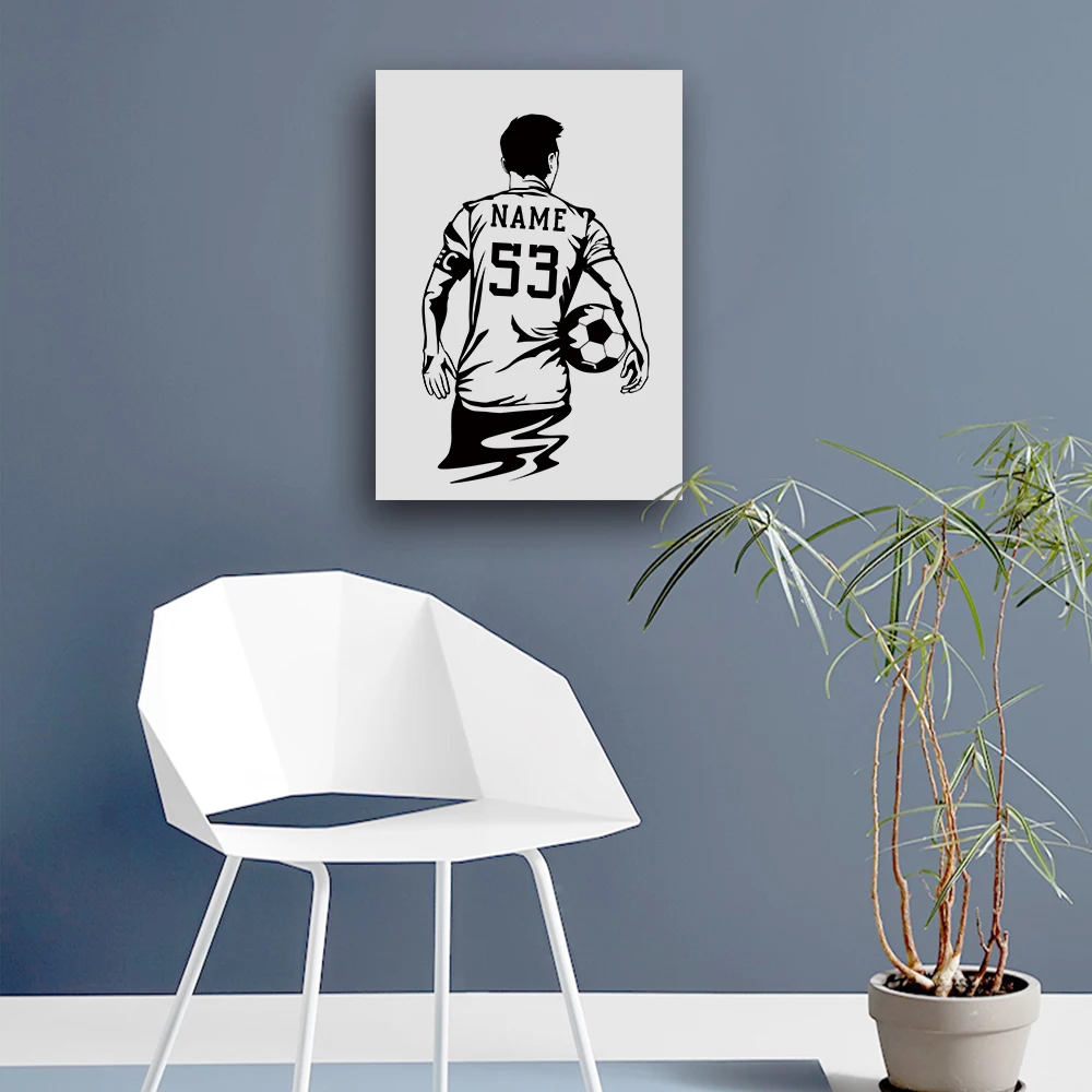 1PC Cool Soccer Player Customizd Name No Frame Print Canvas Children Birthday Gift Poster Customizable Number Football Painting