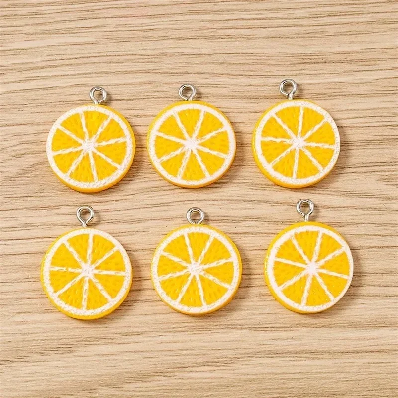 10Pcs 19x23mm Orange Slice Resin Charms, Mini Fruit Pendants for DIY Necklace Earring Decor Crafts