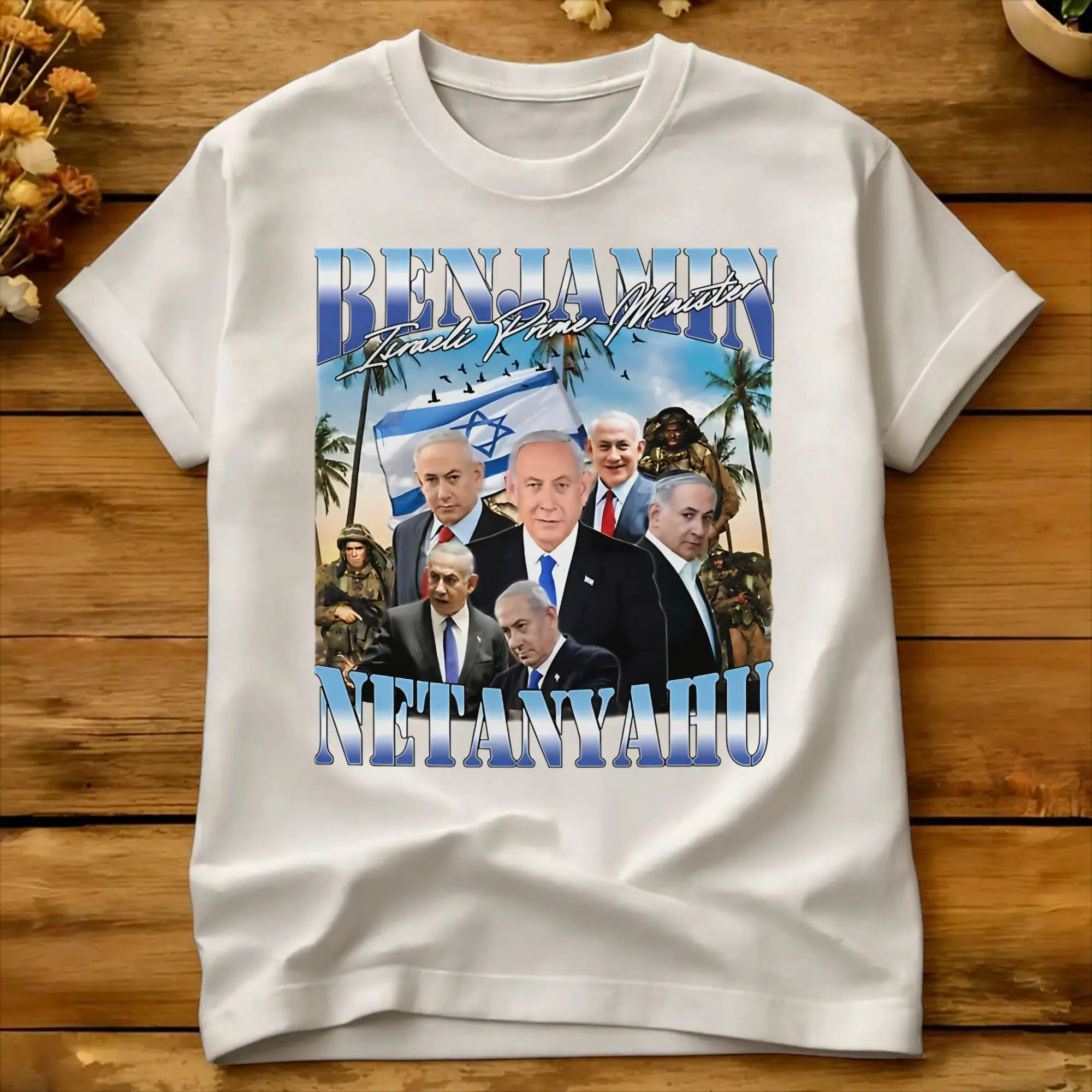 Harajuku T-Shirt Benjamin Netanyahu Patriotic Israel  Cotton T Shirts  Fashion Tee Shirt for Male Beach Short Sleeve Tees