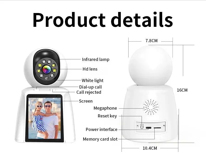 Smart Video Call Camera 2.8inch 3MP HD Two-way Video One-touch Call Infrared Night Vision Wifi Motion Detection Alarm Push Voice