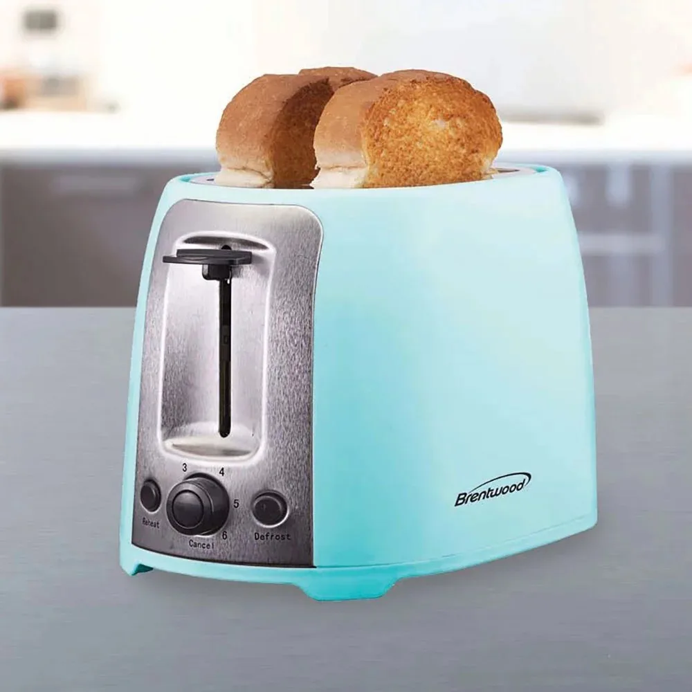 Cool Touch 2-Slice Toaster, Slots Extra Wide, 6-Setting, Browning Knob, Reaquecer, Descongelar, Cancelar Botões, Azul