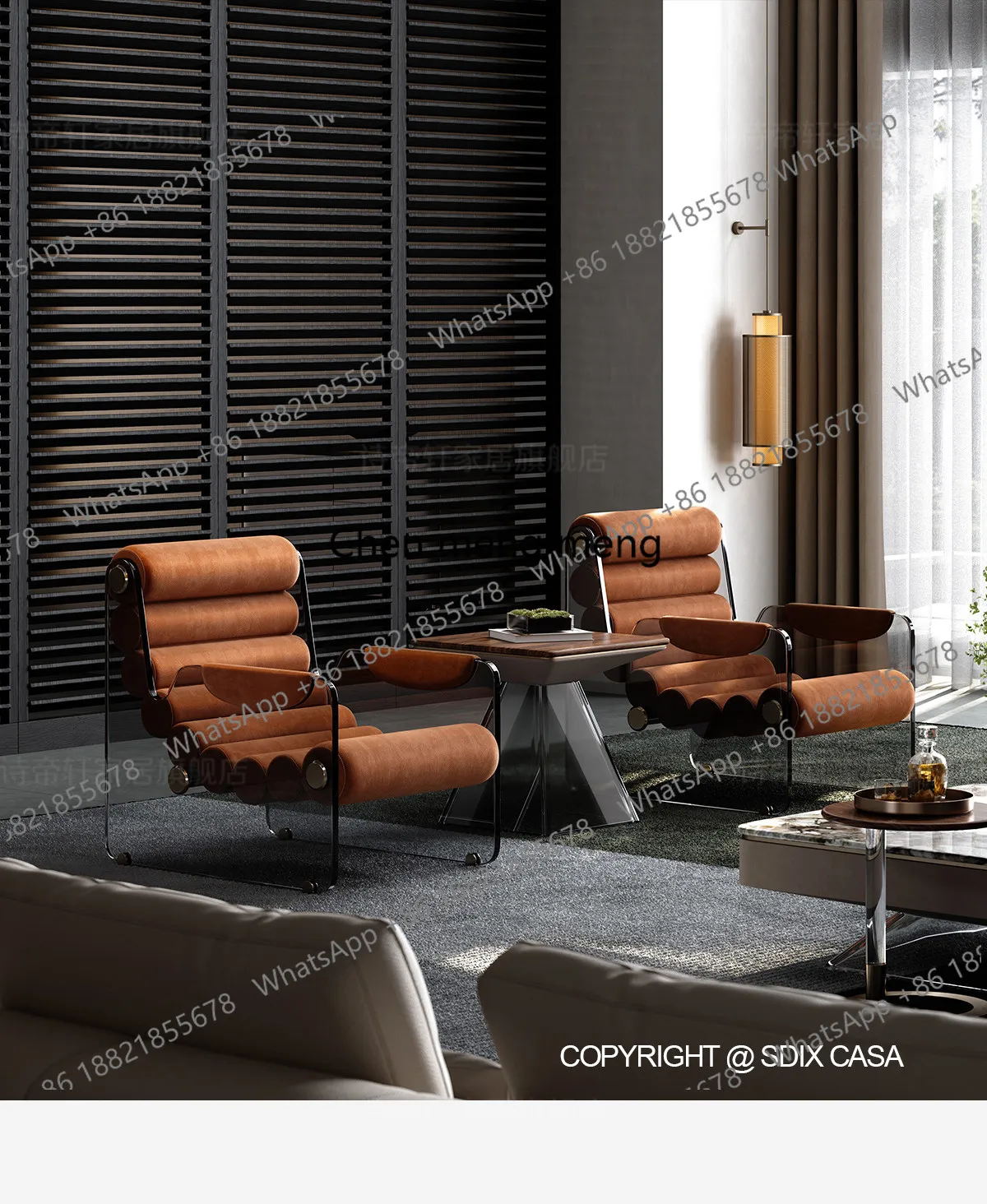 Modern simple suspension feeling set leather joint leisure chair high-end villa simple single sofa chair