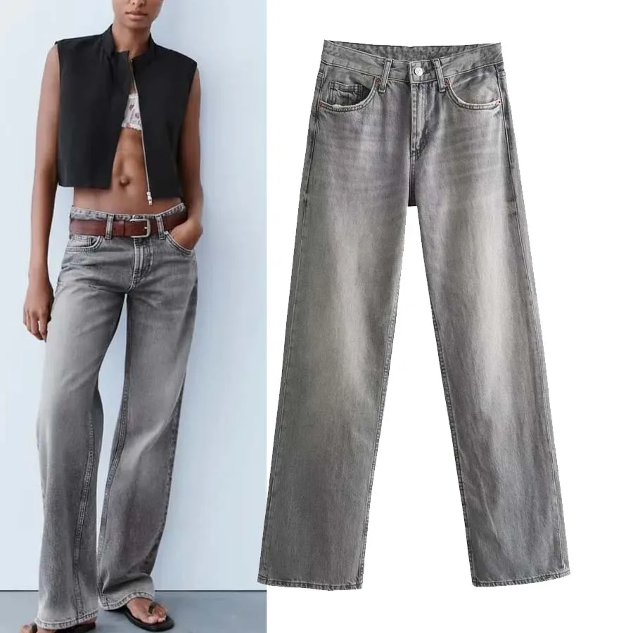 

Fashionable Long Wide Leg Jeans S3974 Women's Versatile Denim Trousers Natural Waist Spring 2024 Collection