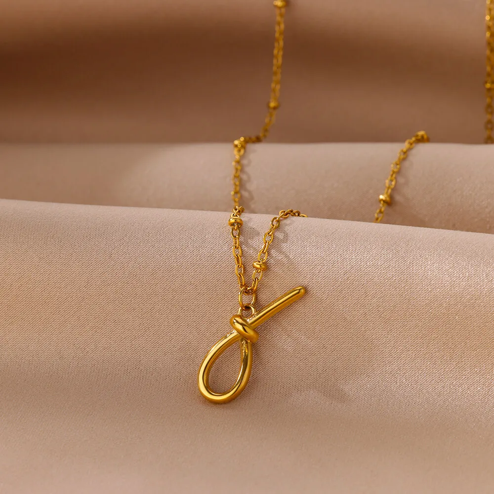 316L Stainless Steel Simple Knot Pendant Necklaces for Women Cross Bead Chain Choker Couple Jewelry Waterproof Trend Love Gift image 3