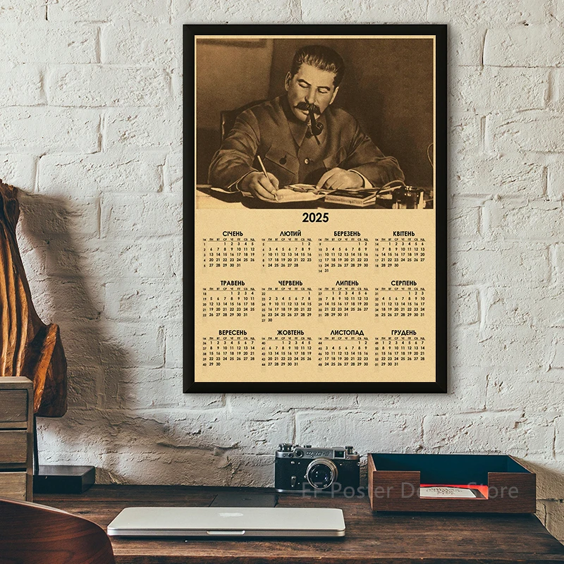 2025 Russian Calendar Celebrity Stalin Poster USSR CCCP Home Room Bar Decor Painting Vintage Kraft Paper Prints Art Wall Picture