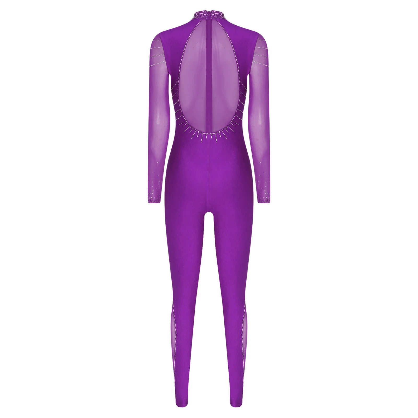 Damskie błyszczące rajstopy baletowe z dżetami, strój do tańca, gimnastyki, łyżwiarstwa figurowego, kostium z długim rękawem, kombinezon.